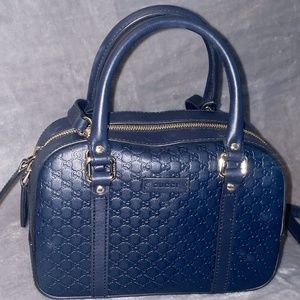 GUCCI Small Microguccissima Leather Crossbody Bag Navy Blue